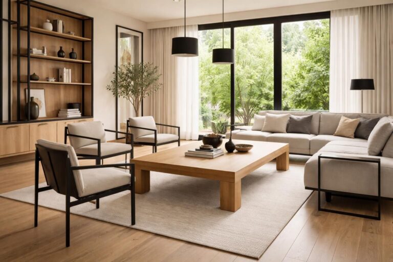 découvrez comment associer harmonieusement le bois clair et le métal noir dans votre salon pour créer un espace moderne et chaleureux.