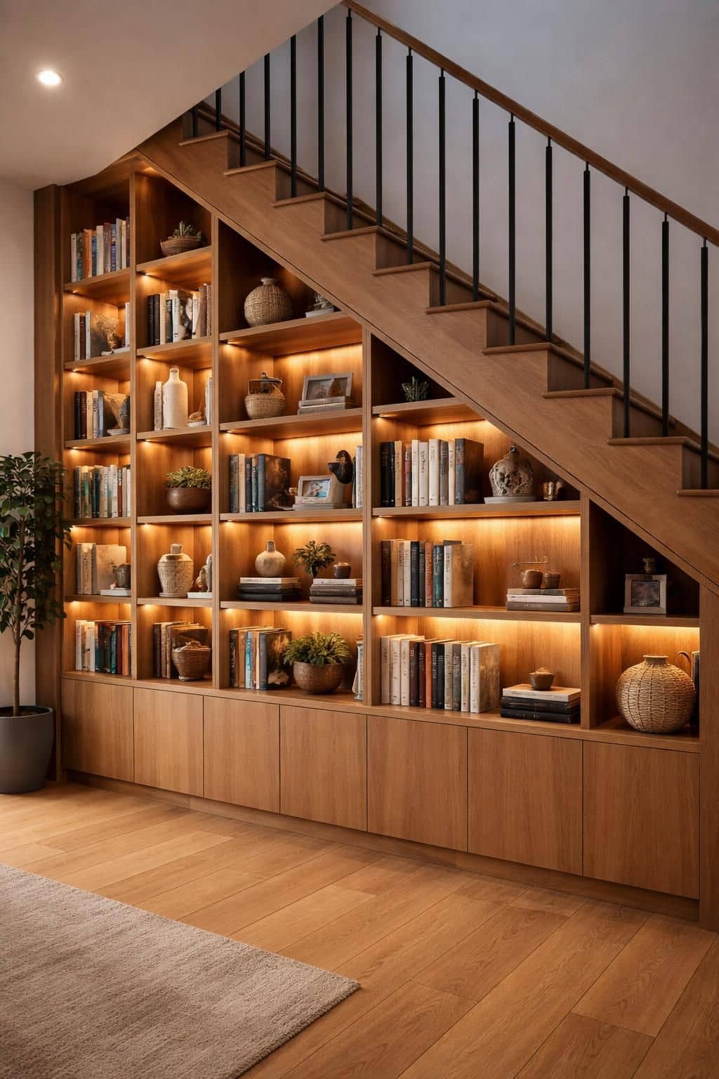 d&eacute;couvrez comment cr&eacute;er une biblioth&egrave;que sur mesure sous escalier, optimisant l'espace avec style et fonctionnalit&eacute; pour votre int&eacute;rieur.