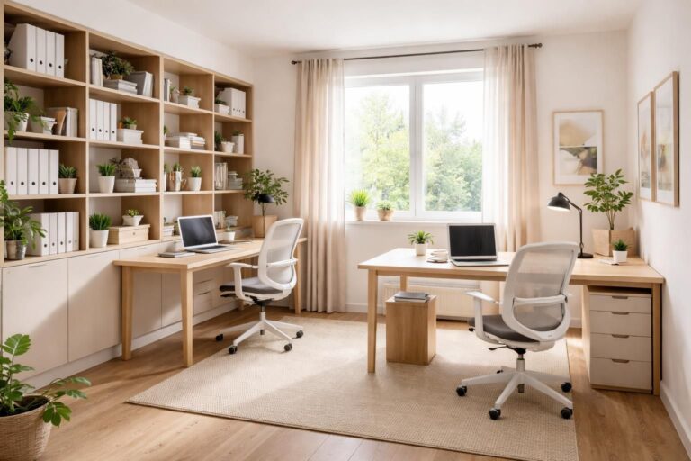 apprenez comment transformer une chambre en un bureau partagé fonctionnel et convivial, optimisant l'espace pour travailler à plusieurs dans un même environnement.