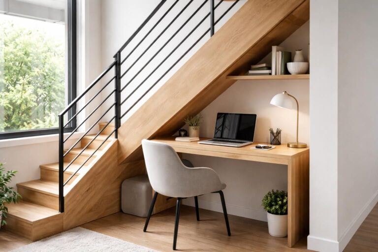 découvrez comment aménager un mini bureau fonctionnel et esthétique sous un escalier pour optimiser l'espace de votre intérieur.