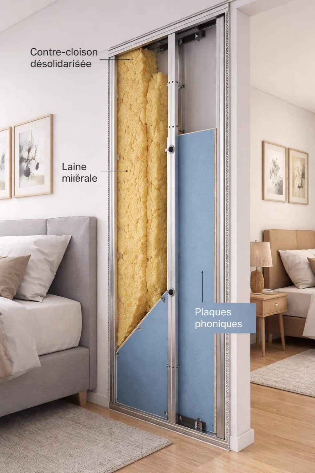 d&eacute;couvrez notre cloison fine acoustique id&eacute;ale pour s&eacute;parer deux chambres, offrant isolation phonique optimale et gain d'espace pour un confort sonore assur&eacute;.