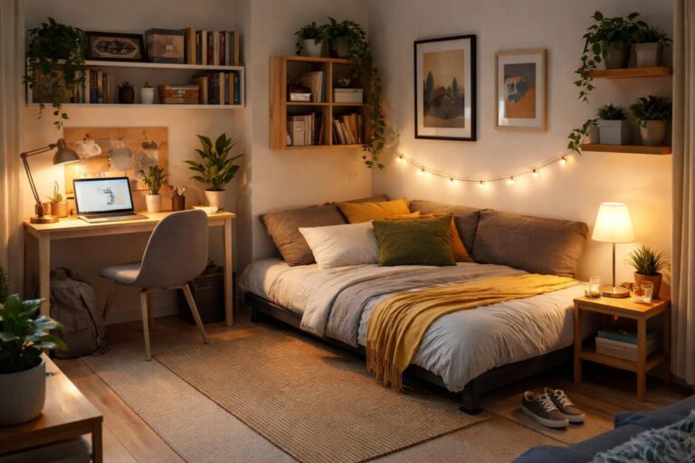 découvrez comment aménager un coin nuit fonctionnel et confortable dans un salon d'étudiant, optimisant l'espace pour un cadre de vie pratique et agréable.