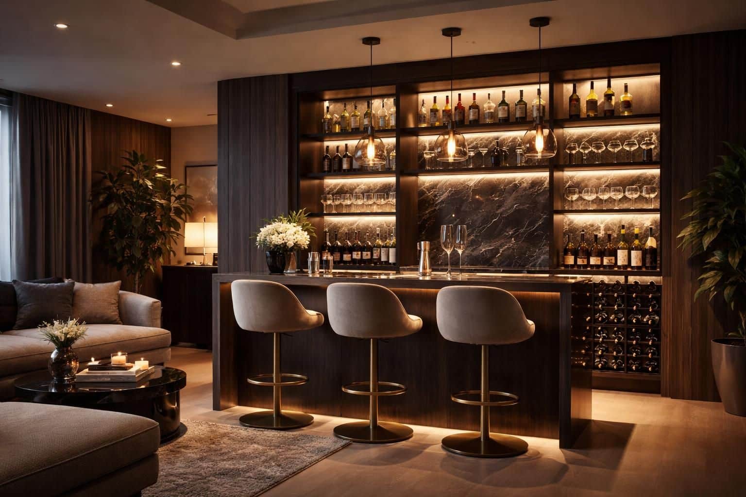 d&eacute;couvrez comment installer un coin bar &eacute;l&eacute;gant et fonctionnel dans un salon moderne pour cr&eacute;er un espace convivial et tendance.