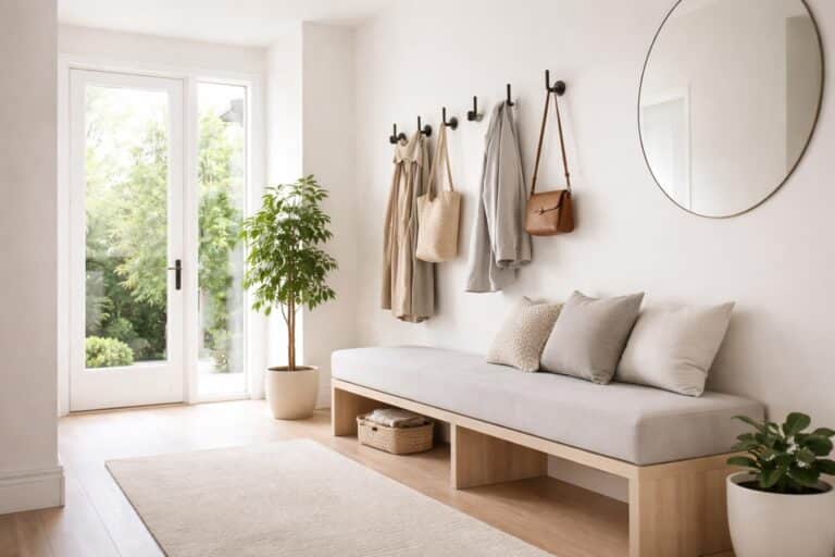 découvrez comment intégrer un couloir d'entrée fonctionnel avec une banquette confortable et des patères pratiques pour optimiser l'espace et accueillir vos invités avec style.