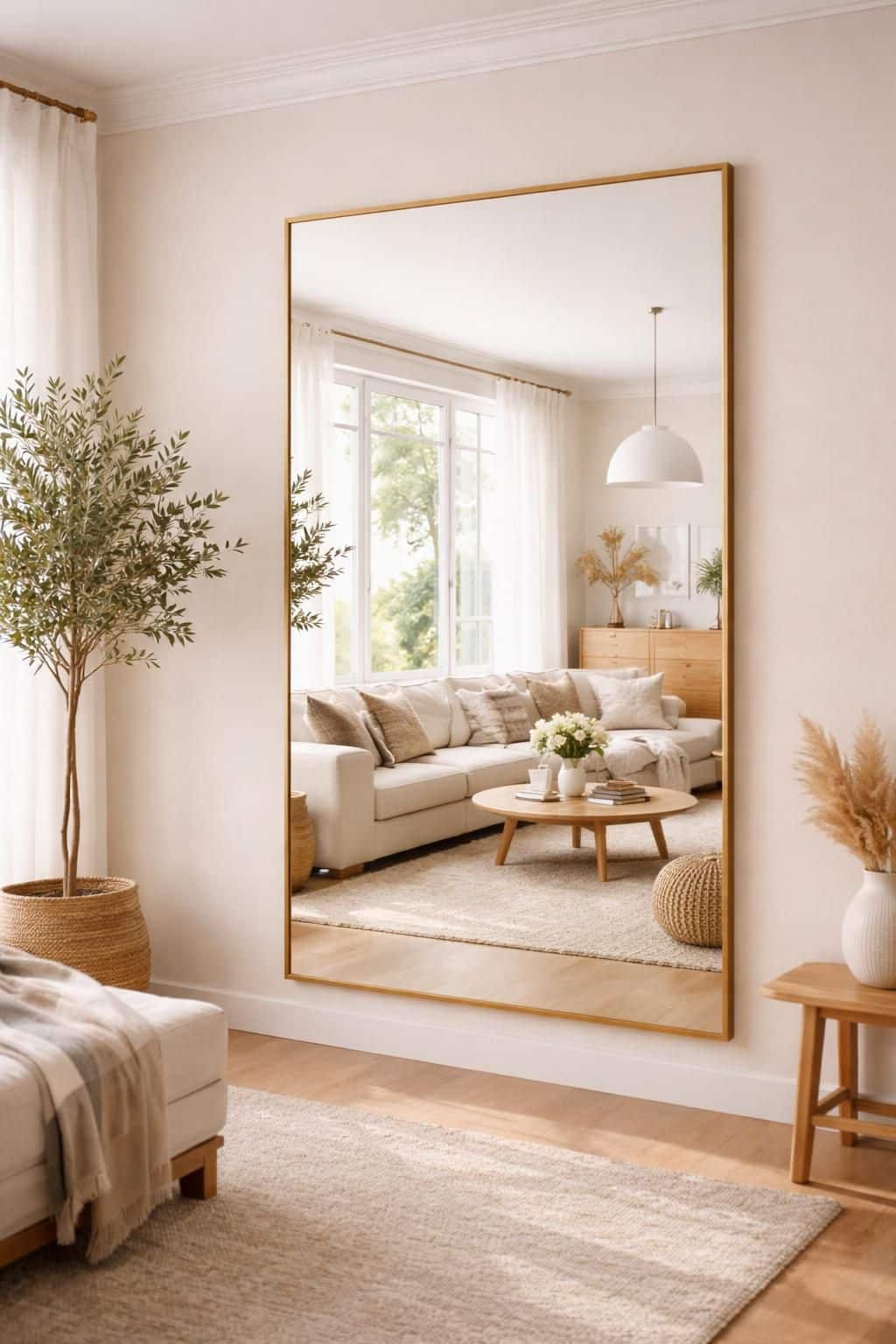 d&eacute;couvrez comment int&eacute;grer un grand miroir pour agrandir visuellement votre s&eacute;jour et maximiser la luminosit&eacute; de votre espace de vie.