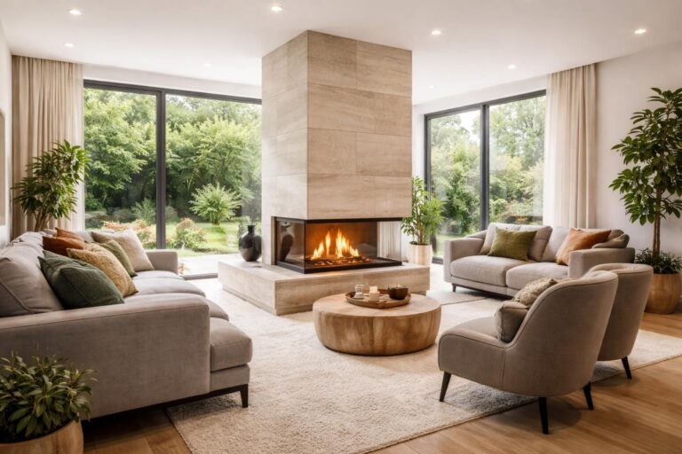 découvrez nos conseils pour aménager un salon avec une cheminée centrale, alliant confort, style et convivialité pour un intérieur chaleureux et élégant.