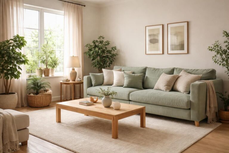 découvrez comment créer un salon apaisant et élégant avec les couleurs vert sauge et beige pour une ambiance naturelle et chaleureuse.