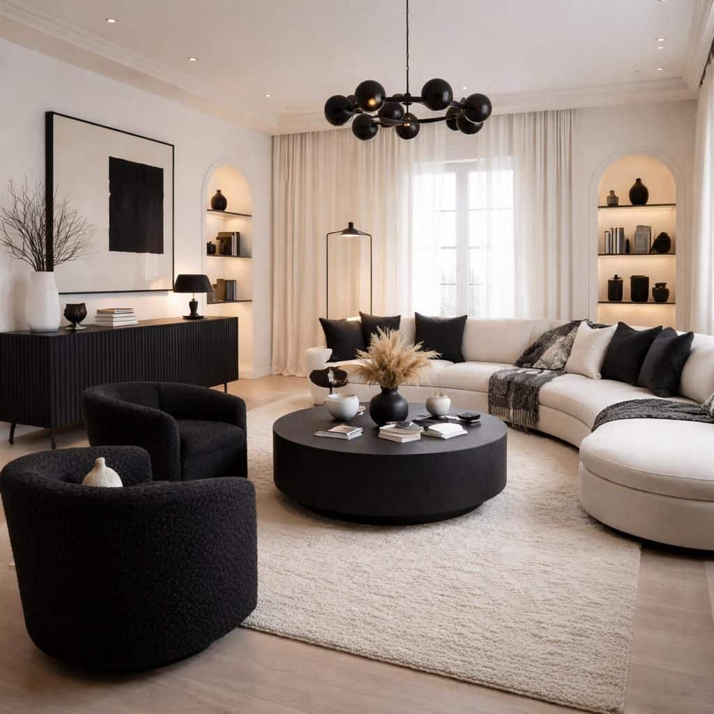 découvrez comment décorer un salon blanc en y ajoutant des touches noires pour un contraste élégant et moderne, alliant simplicité et sophistication.