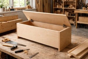 apprenez à fabriquer un banc coffre en contreplaqué étape par étape, un projet diy pratique et esthétique pour optimiser votre espace de rangement.