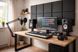 découvrez comment transformer une chambre en home studio musique fonctionnel et acoustiquement optimisé, avec des astuces pour l'aménagement, le matériel essentiel et la configuration idéale.