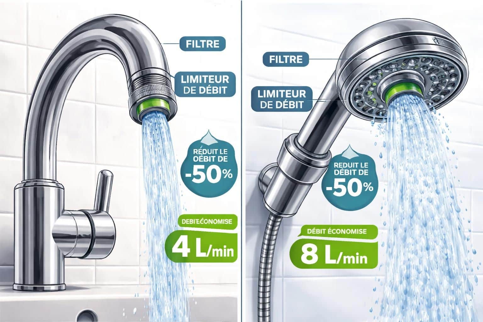 d&eacute;couvrez comment installer facilement un limiteur de d&eacute;bit sur robinet et douche pour r&eacute;duire votre consommation d'eau et r&eacute;aliser des &eacute;conomies tout en prot&eacute;geant l'environnement.