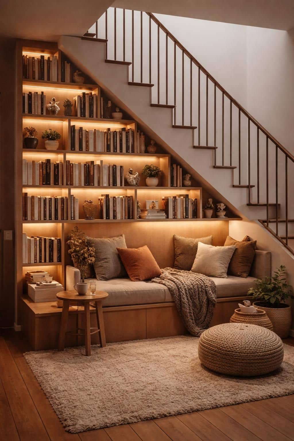 d&eacute;couvrez comment am&eacute;nager une biblioth&egrave;que sous un escalier pour optimiser l'espace et ajouter une touche design &agrave; votre int&eacute;rieur.