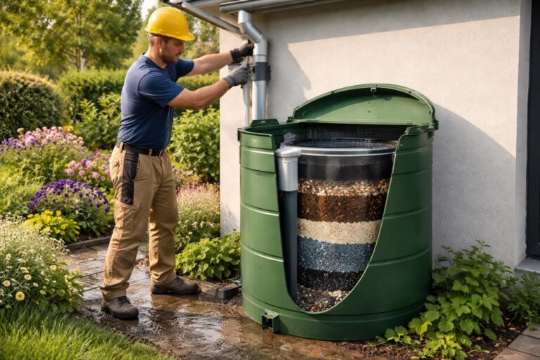 apprenez à installer un récupérateur d’eau avec système de filtration pour collecter et purifier l’eau de pluie, réduisant ainsi votre consommation d’eau potable de manière écologique et économique.