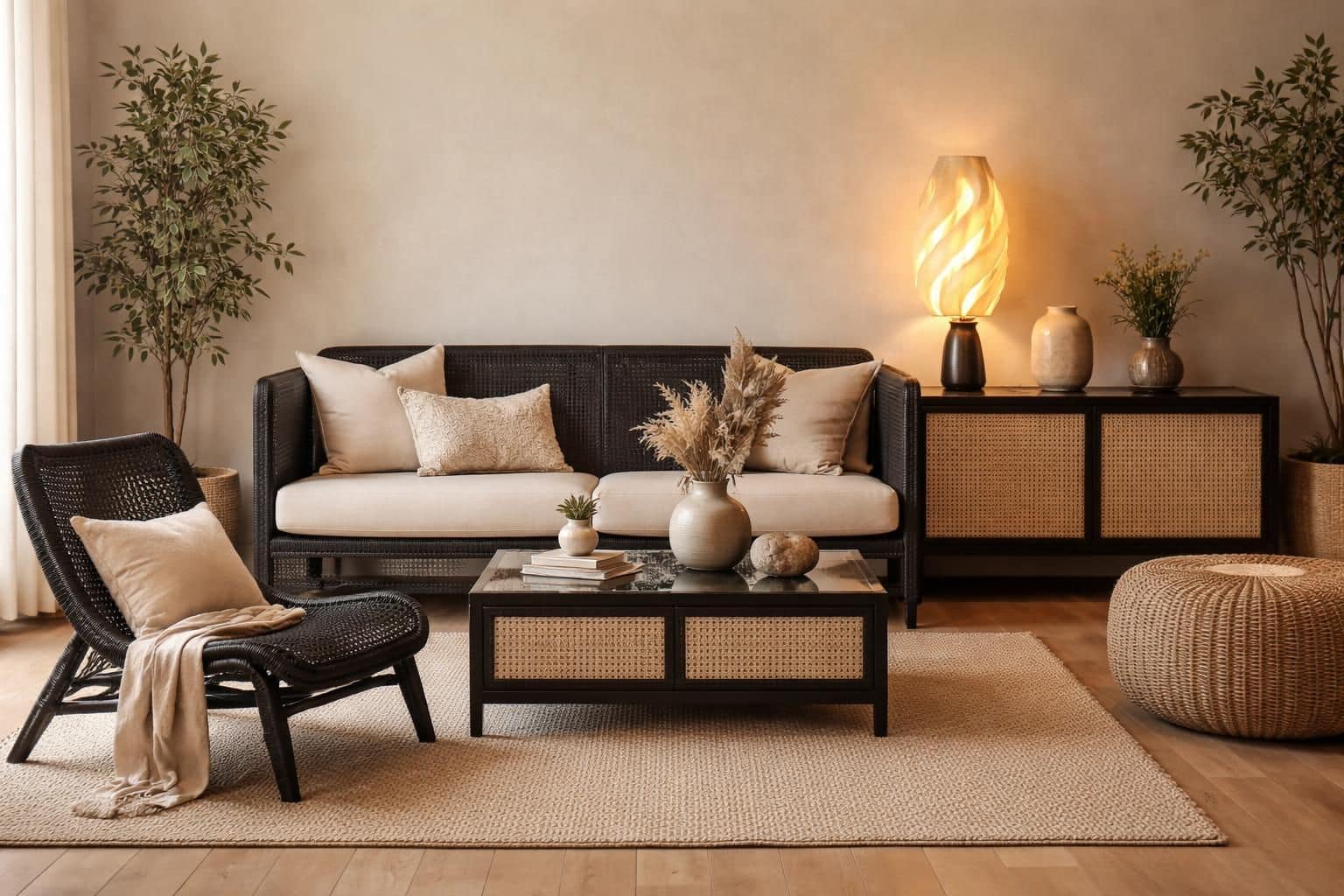 d&eacute;couvrez comment int&eacute;grer &eacute;l&eacute;gamment du mobilier en cannage noir dans votre int&eacute;rieur pour une touche contemporaine et naturelle.