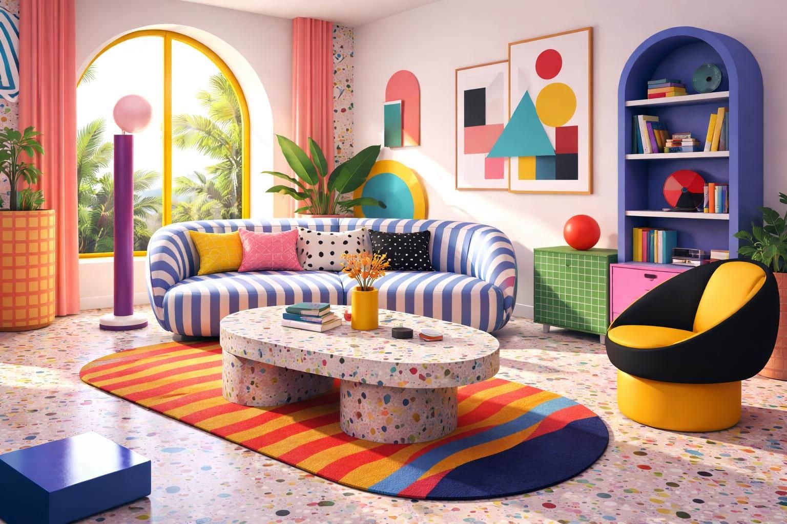 d&eacute;couvrez comment r&eacute;ussir un style memphis r&eacute;interpr&eacute;t&eacute; en alliant couleurs vives, formes g&eacute;om&eacute;triques et touches modernes pour un int&eacute;rieur unique et tendance.