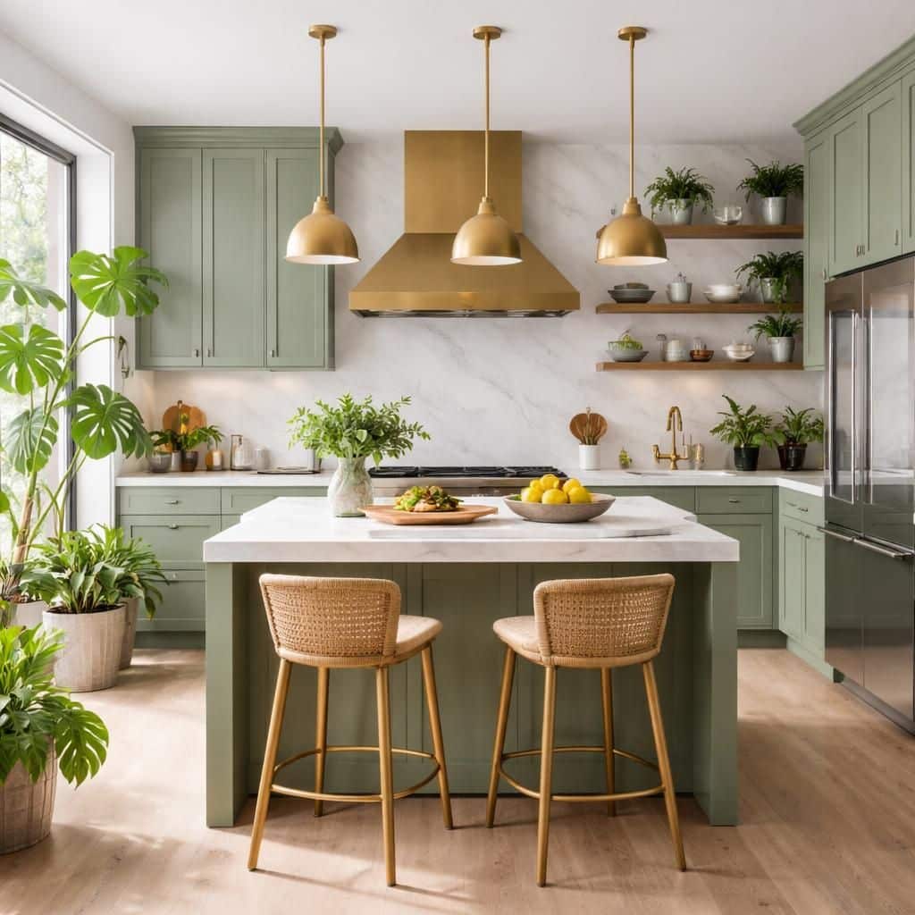 d&eacute;couvrez comment r&eacute;ussir une cuisine green & brass alliant &eacute;l&eacute;gance et durabilit&eacute; pour un int&eacute;rieur tendance et respectueux de l'environnement.