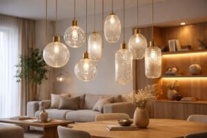 découvrez comment utiliser des suspensions en verre texturé pour apporter élégance et lumière chaleureuse à votre intérieur.
